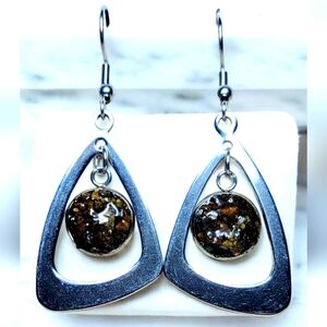 #257 HAND CRAFTED Earrings handmade Tiger Eye Chips Resin Stainlessvs…